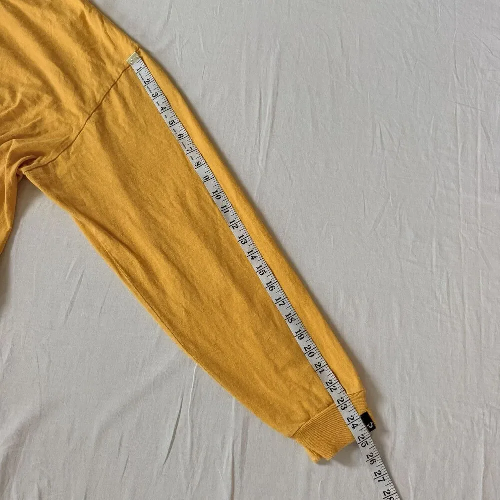 True Religion XL Long Sleeve T Shirt Yellow Embroidered Logo USA Made Cotton Y2K
